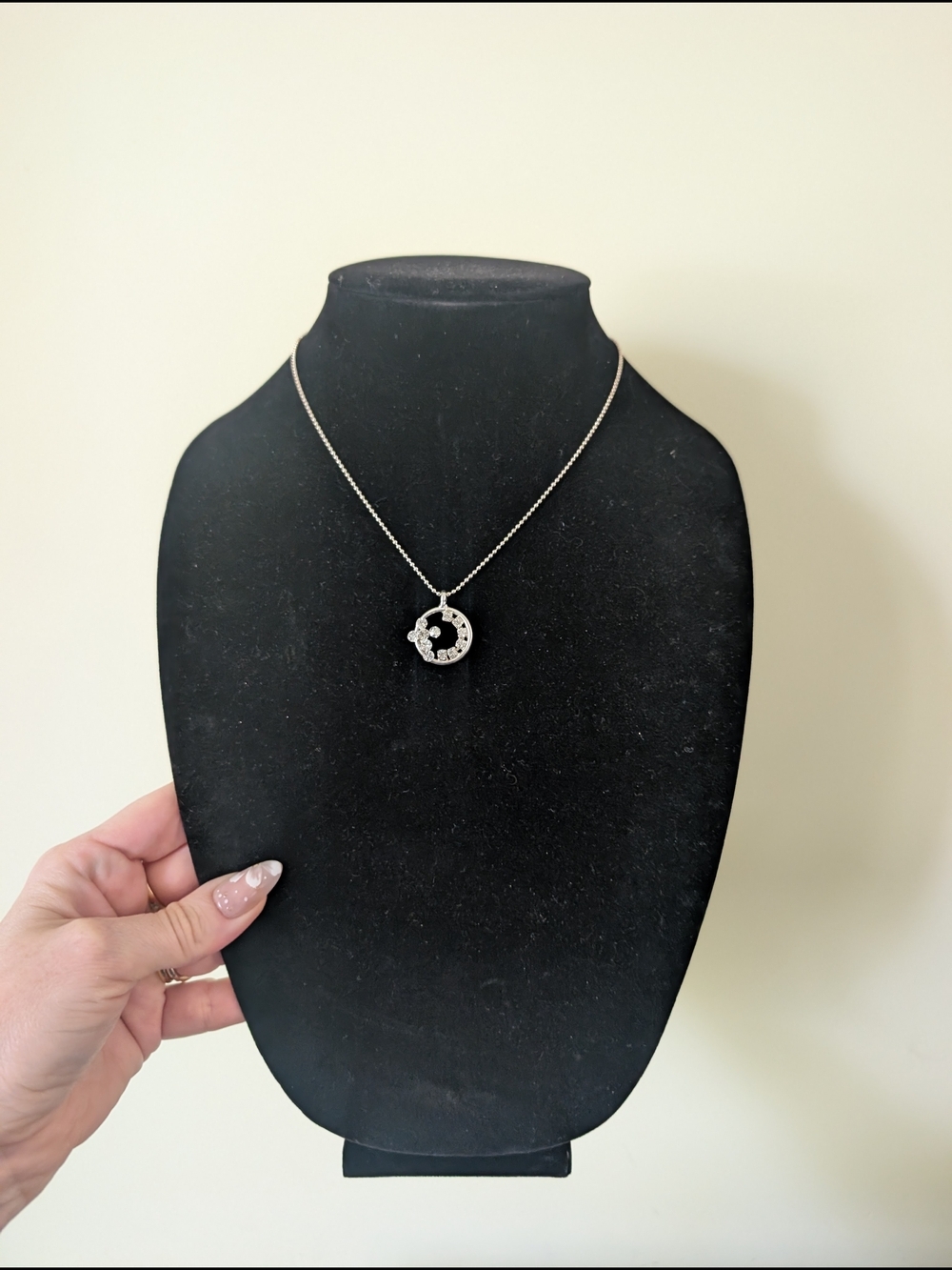 Silver Moon and Cross Pendant Necklace - Silver Stamped